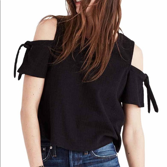 Madewell Black Cold Shoulder Top - Picture 1 of 5